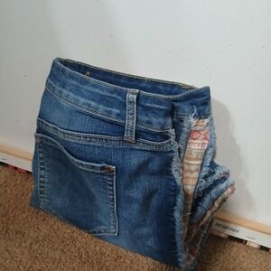 NDweekend Womens Jeans Blue Denim Tribal Trim Frayed Hem Crop Size 12